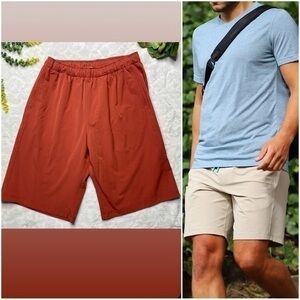 Myles Everyday Shorts Drawstring Stretch Long Length in Rust Orange Mens Large